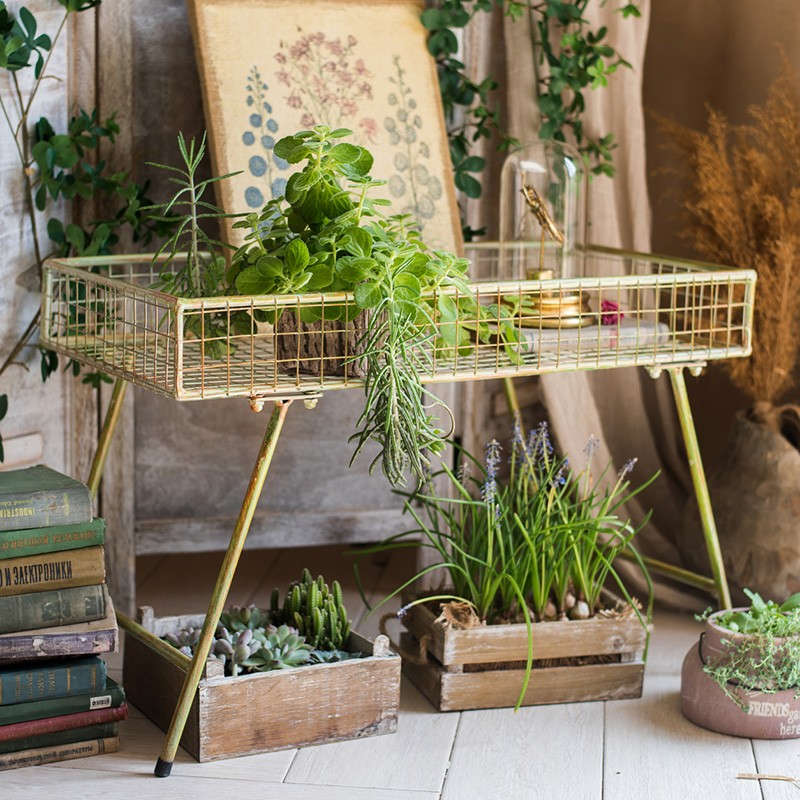 蜡笔色复古铁艺架 花架花台可拆装 多功能收纳台装饰陈列