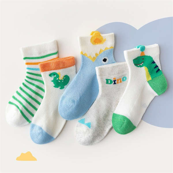 儿童夏季春秋季袜子 女童男童透气网眼袜 宝宝女孩可爱卡通大童袜浅色短袜不勒